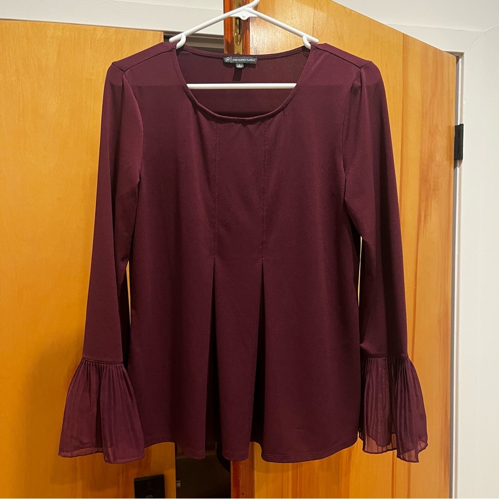 Adrianna Papell Deep Purple Blouse with Flared Sleeves